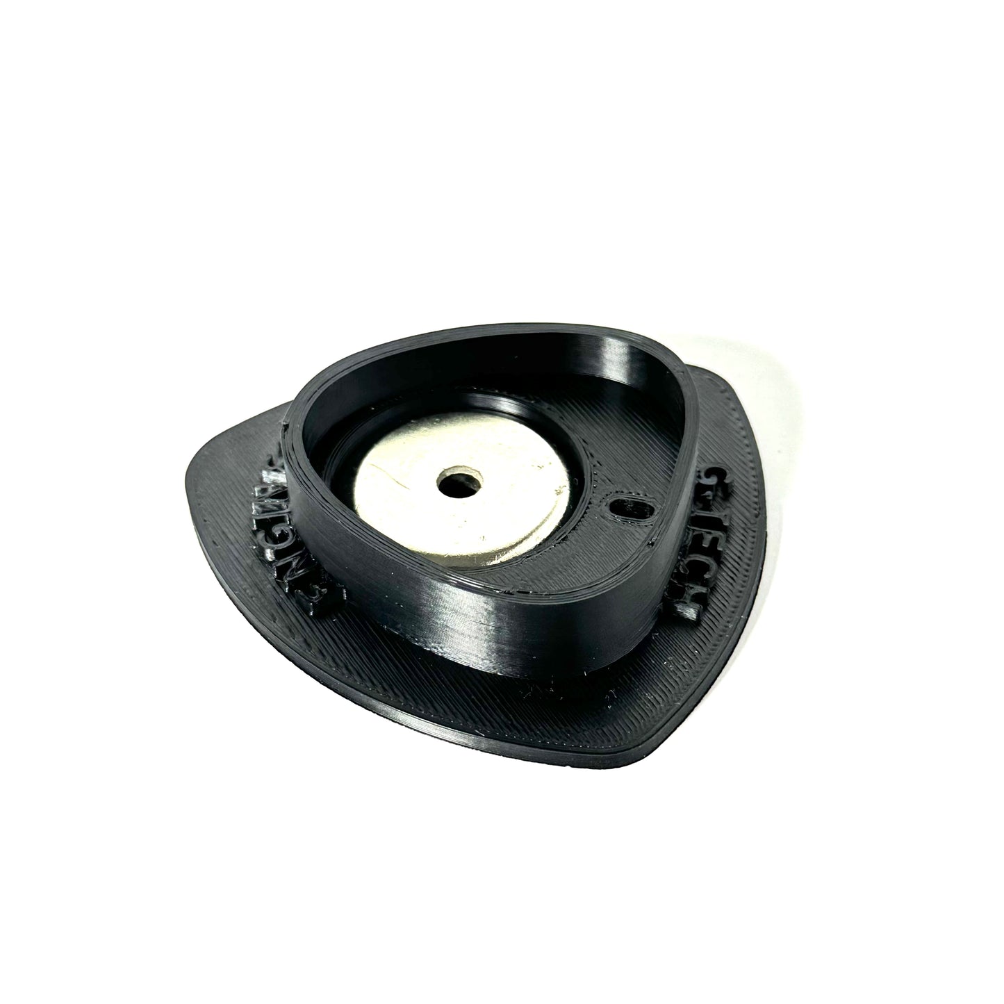 Magnetic base for Milwaukee M12 battery, ideal for storage and organization on metal surfaces.