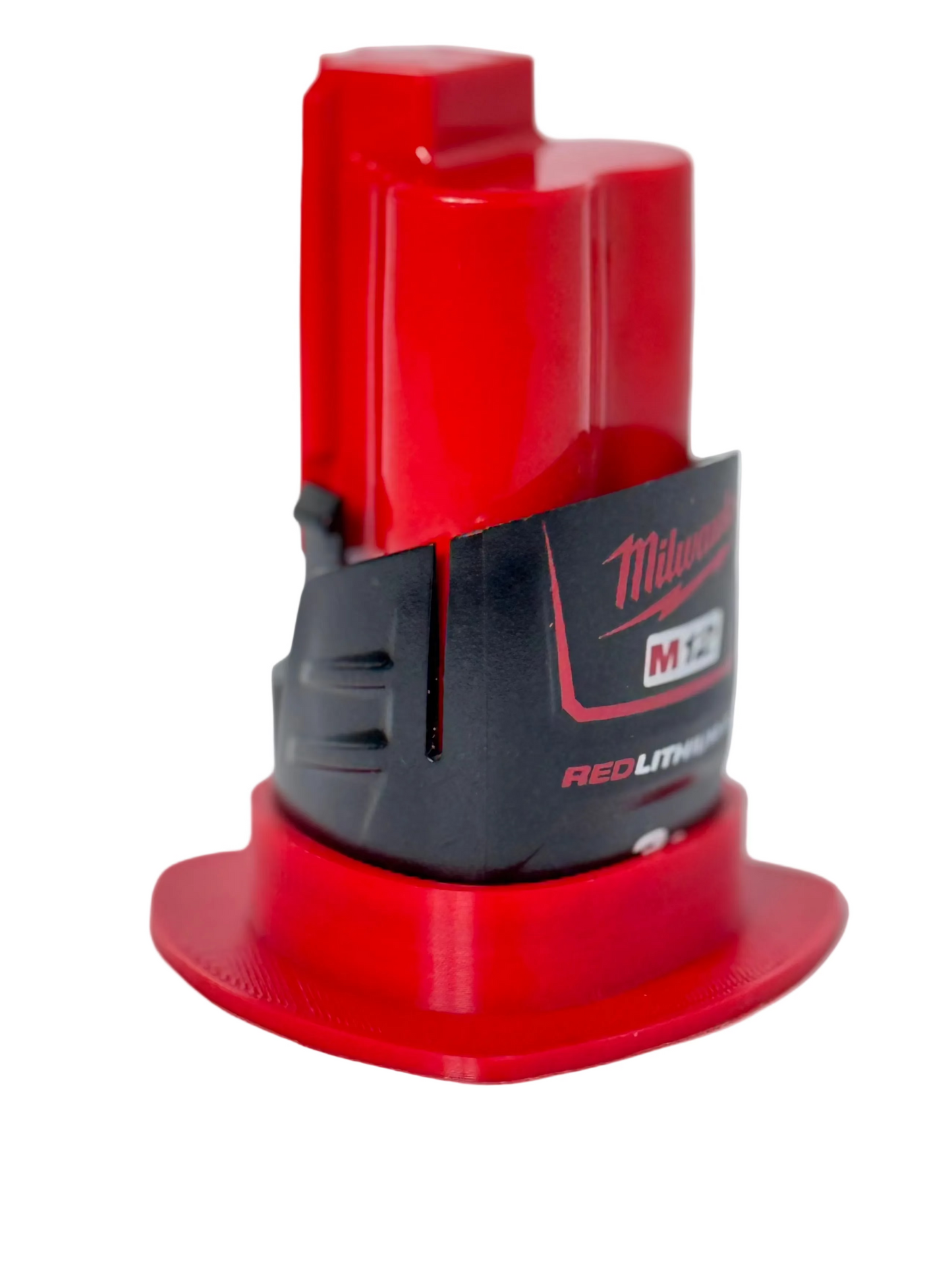 Milwaukee M12 magnetic battery mount for easy and secure storage on metal surfaces in your workspace.