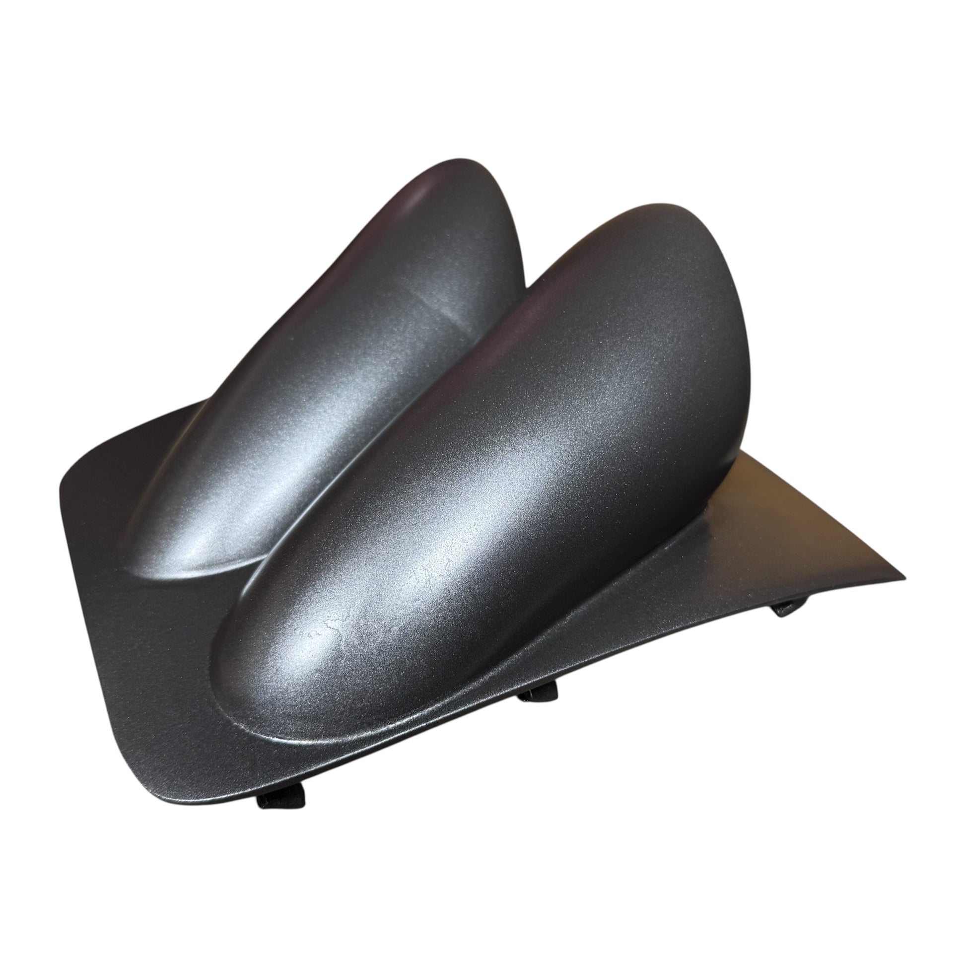 Side profile of uninstalled Dark Tempest painted VY binnacle gauge pod showing pod angle and dash contour shape.