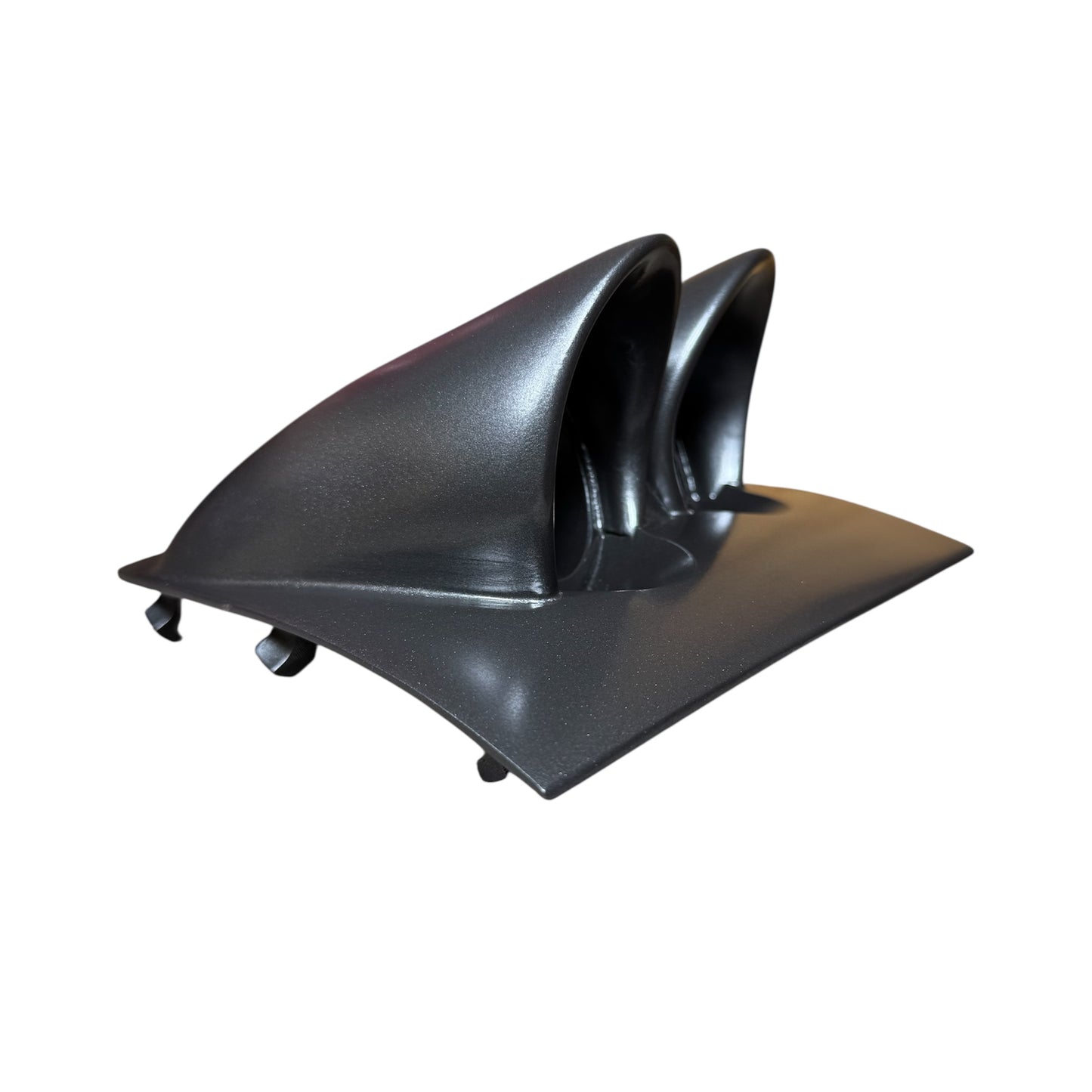 Angled view of uninstalled Dark Tempest painted VY Holden/HSV binnacle gauge pod showing contours and 52mm gauge opening.