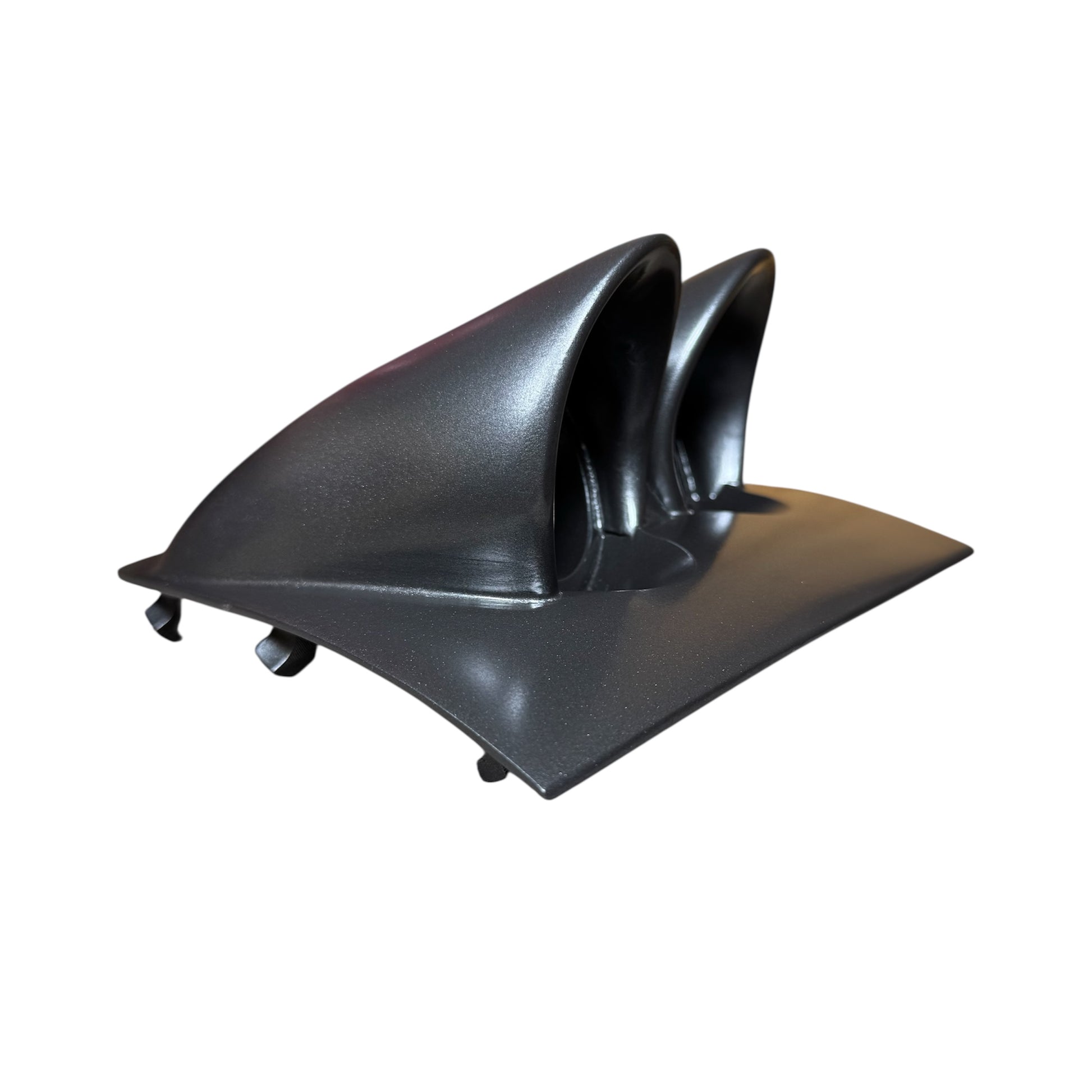 Angled view of uninstalled Dark Tempest painted VY Holden/HSV binnacle gauge pod showing contours and 52mm gauge opening.
