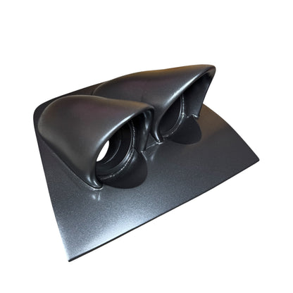 Uninstalled Dark Tempest painted VY Holden/HSV binnacle gauge pod front view, OEM-style dash panel replacement for 52mm gauges.
