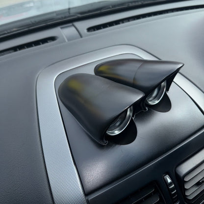 Low angle view of painted VY binnacle gauge pod installed, showing pod profile and unobtrusive dash fitment.