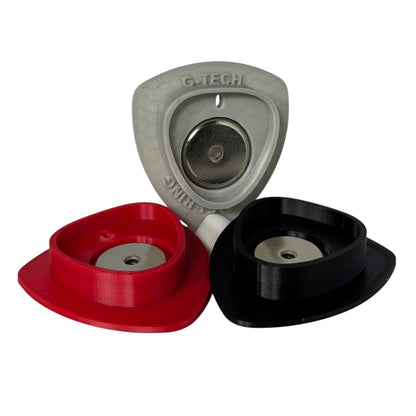 Magnetic base for Milwaukee M12 batteries, perfect for secure storage on metal surfaces.